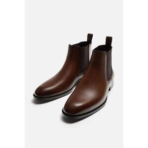 Zara Men Pointed Toe Chelsea Boots Dark Tan Brown Size US 9 EUR 42 Ref: 2001/420